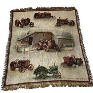Vintage Farm Tractors Tapestry Throw Blanket Sharon Pedersen Mohawk USA 49 x 59